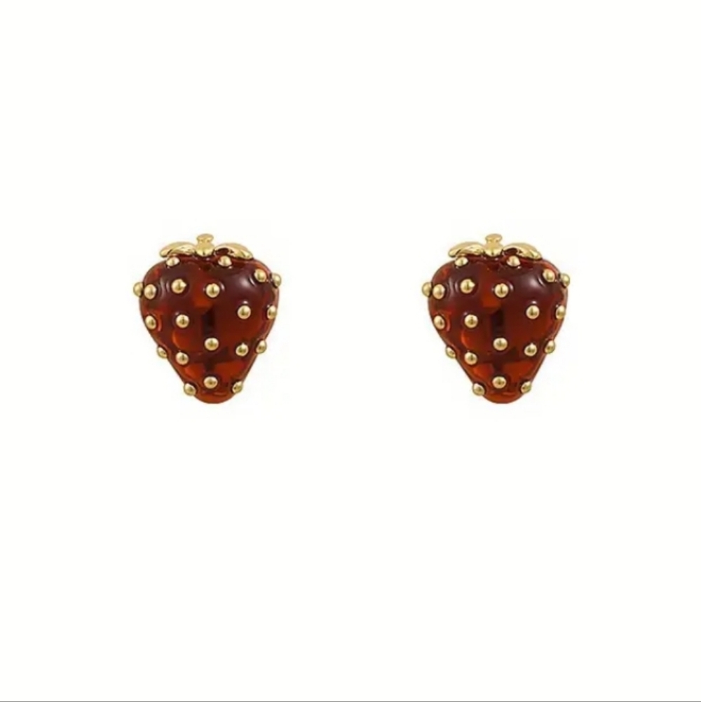 🆕️ Gold and Red Strawberry Stud Earrings